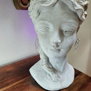 Elegant Silver Studded Lightning Bolt Earrings